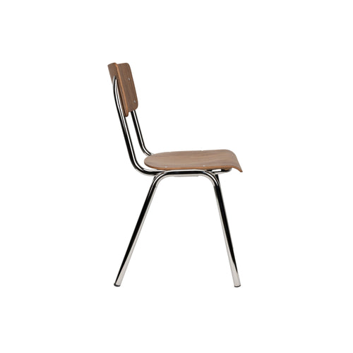 Zuiver Back to School Eetkamerstoelen  Walnoot/Chroom - Set van 4