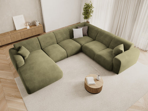 Cosmopolitan Design Panoramische hoekbank rechts Nolio 6-zits, flueel lichtgroen - 252x342x72cm