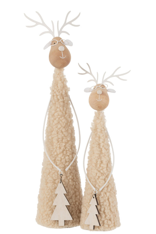 J-Line figuur Rendier deco teddy - metaal/hout - beige/naturel - large