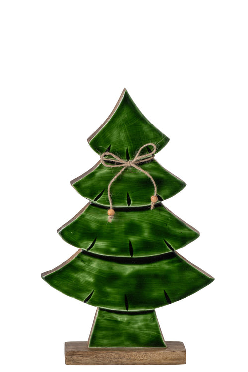 J-Line Dennenboom met strik - mangohout - naturel/donkergroen - medium