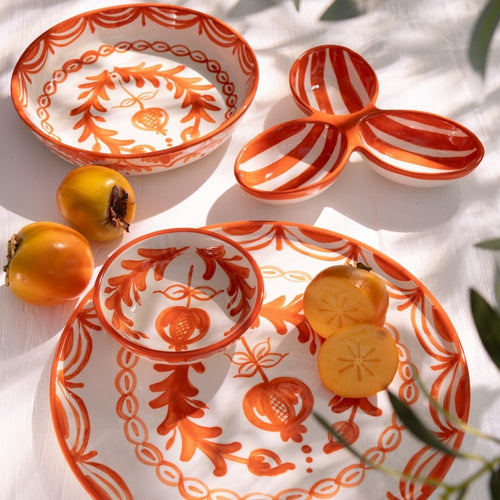 J-Line kom Granada High - keramiek - wit/oranje - medium - Ø 22 cm