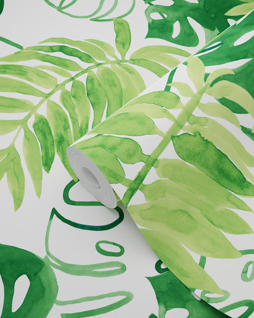 ESTAhome behang geschilderde tropische jungle bladeren tropisch junglegroen - 53 cm x 10.05 m - 138887 - vtwonen shop