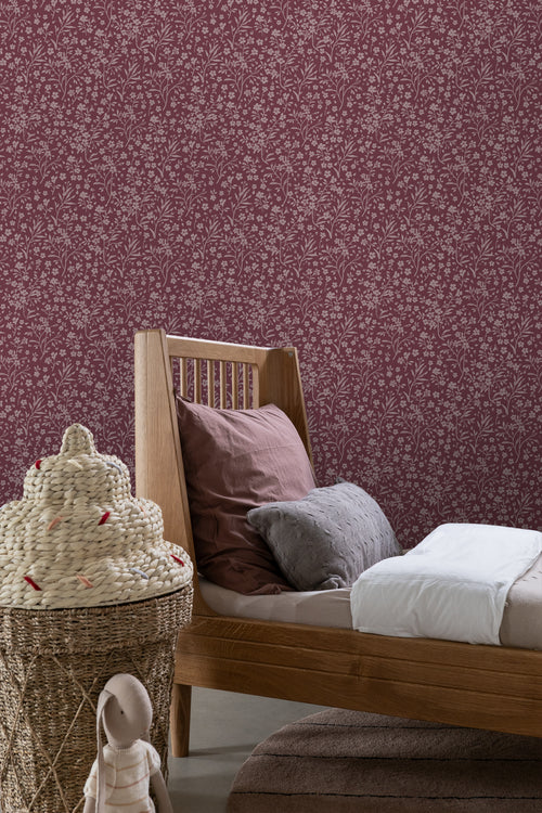 ESTAhome behang bloemetjes aubergine paars - 50 x 900 cm - 131132 - vtwonen shop