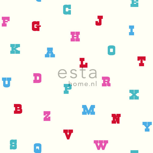 ESTAhome behang alfabet turquoise en roze - 53 cm x 10.05 m - 137325