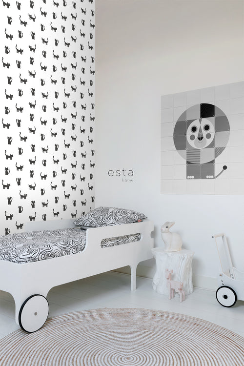 ESTAhome behang katjes zwart en wit - 53 cm x 10.05 m - 138928