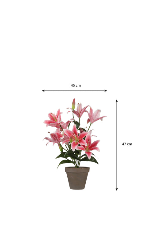 Mica Decorations Tijgerlelie Kunstplant in Bloempot Stan - H47 x Ø45 cm - Fuchsia