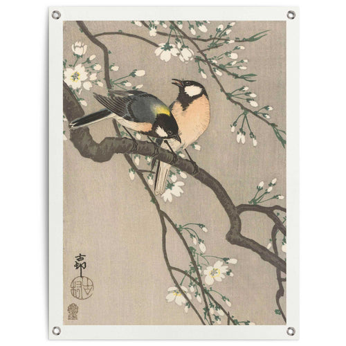 Reinders tuinposter Ohara Koson - Koolmezen op bloesemtak - 80x60cm