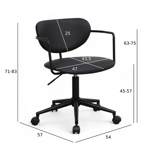 Furnhouse bureaustoel Lido - Zwart - Kunstleer - 57x54x71