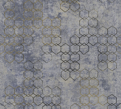 Livingwalls behang hexagon vergrijsd blauw, grijs en goud - 53 cm x 10.05 m - AS-374245