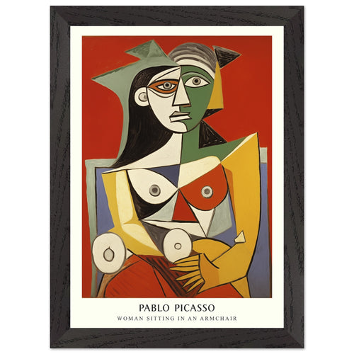 Artfulprints Poster met Lijst Pablo Picasso - Woman sitting in an armchair   - A4 21x29.7 cm - Rood