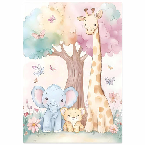 Artfulprints Poster Vrolijke safari dieren   - 30x40 cm - Meerkleurig