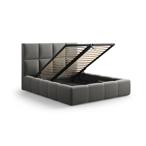 Cosmopolitan Design - Opbergbed met hoofdeinde Livigno 200x140cm flueel lichtgrijs - 230x165x125cm