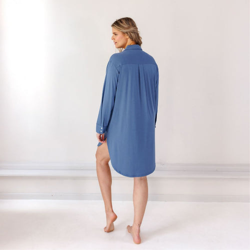 Coco & Cici - Tencel Nachthemd - Dames - Donker Blauw - Maat L / XL