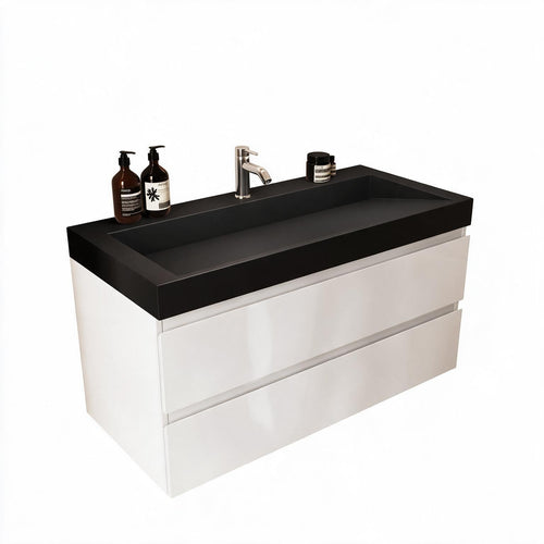 LOMAZOO badkamermeubel Zarivo - zwevend - zwarte wastafel - glanzend wit - 100 cm