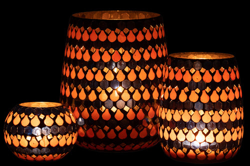 J-Line windlicht Mozaiek Druppel - glas - oranje/blauw - large