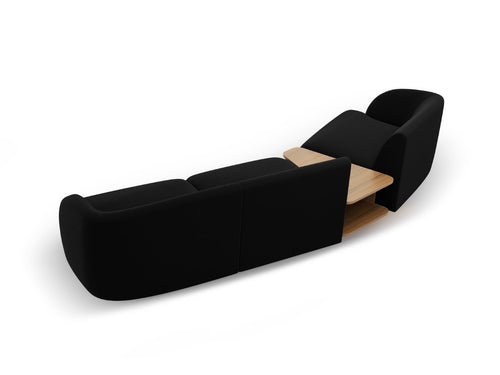 Micadoni linker modulaire bank Miley 3-zits, flueel, zwart - 126x303x70cm