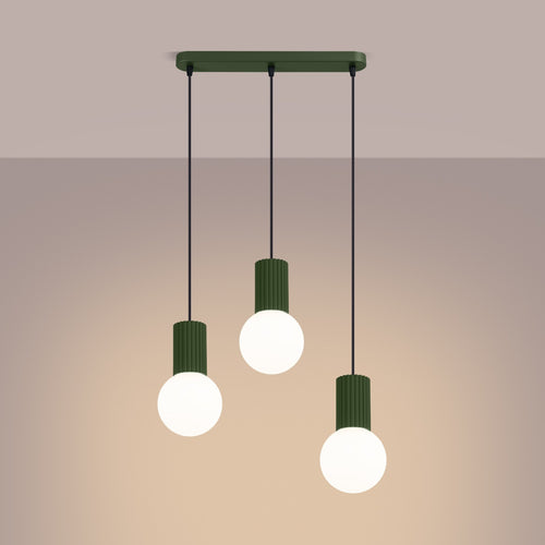 Sollux Lighting Hanglamp HALO 3L olijfgroen - 40x6x120cm