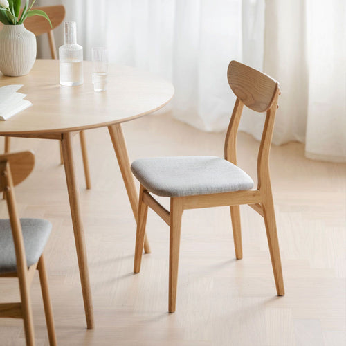 Rowico Home Rodham Houten Eetkamerstoel Eiken - Lichtgrijze Stof - vtwonen shop