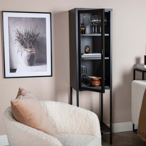 Nest living Olivine Claes Metalen Vitrinekast met Glazen Deuren B 40,5 cm - Zwart - vtwonen shop