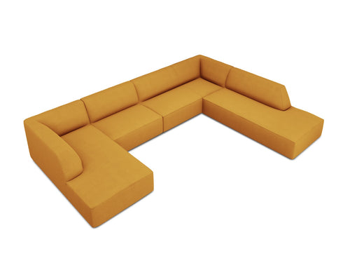 Micadoni - Panoramische hoekbank rechts "Ruby" 7 zitplaatsen, structurele stof, geel - 273x366x69cm