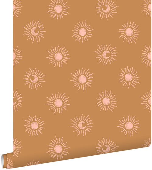 ESTAhome behang zonnetjes bruin en roze - 50 x 900 cm - 131775