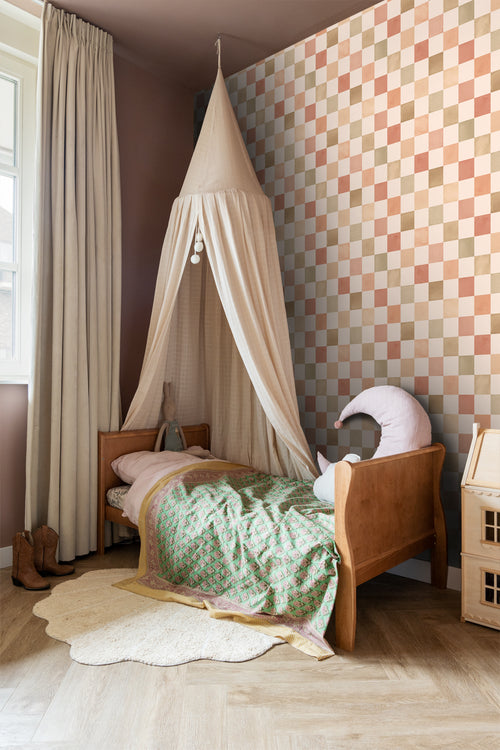 ESTAhome behang geblokt motief beige en terracotta - 50 x 900 cm - 131717