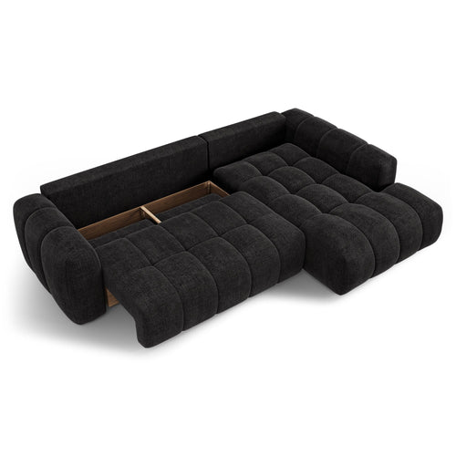 Premium Interiors - Rechthoekige hoekbank met slaapfunctie en opbergruimte SKY - kruisweefsel  donker antraciet 310cm