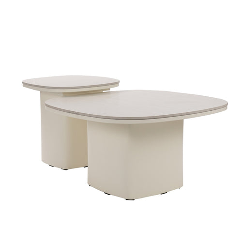 Giga Meubel Salontafel Miles - Organisch Beige Travertinlook Hout - Set Van 2
