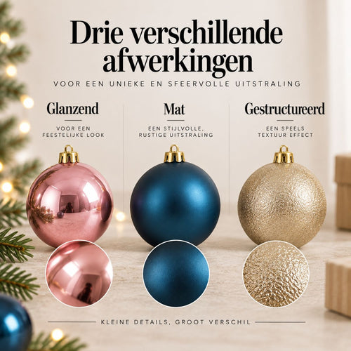Mica Decorations Bal Onbreekbaar Donkerblauw 46 Stuks - Kerstballenset met Glanzende, Matte en Glitter Afwerking - Onbreekbare Kerstballen van