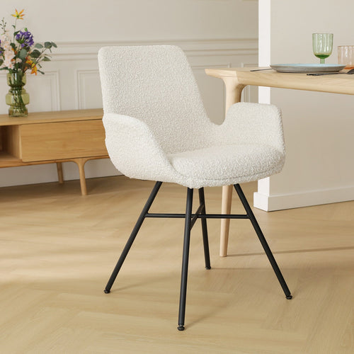 Nolon Noa-Eef Eetkamerstoel Bouclé Beige - met Armleuning - Zwart