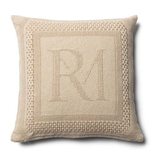 Rivièra Maison Monogram Jacquard PillowCover 50x50 - Katoen - Flax / Wit - vtwonen shop