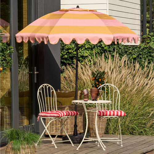 Mica Decorations Kantelbare Parasol met Streepprint - Stokparasol 238 x Ø195 cm - Tuin of Balkonparasol - Polyester, Staal - Roze, Oranje