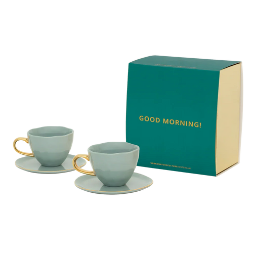 Urban Nature Culture Good Morning kopje Cappuccino/Tea en bord Papaya/slate - set van 4 - in cadeauverpakking