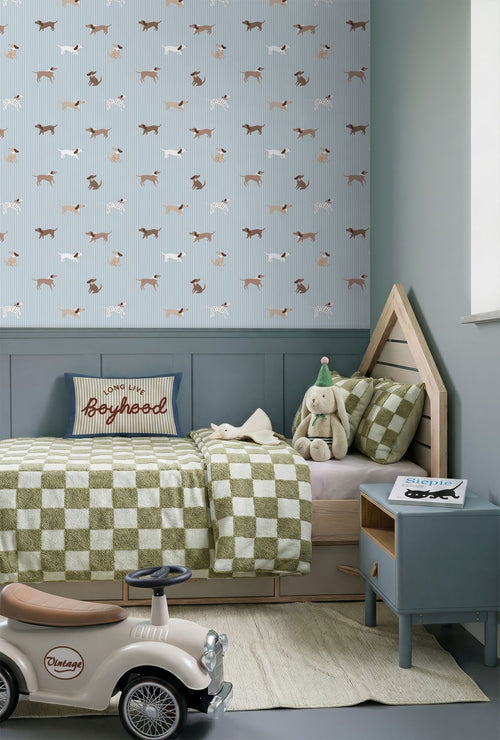 ESTAhome behang honden blauw en bruin - 50 x 900 cm - 132020