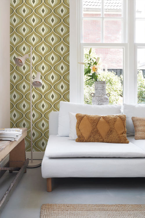 ESTAhome behang retro ornamenten vergrijsd groen - 53 cm x 10.05 m - 130987