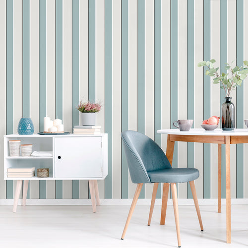 Sanders & Sanders behang strepen vergrijsd blauw en beige - 53 cm x 10 m - 640369