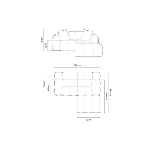 Cosmopolitan Design - Rechter hoekbank Treno 2-zits, chenille baksteen - 164x180x70cm
