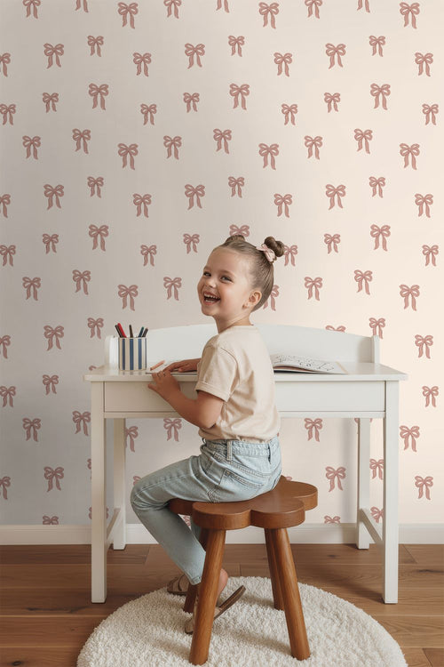 ESTAhome behang strikjes beige en terracotta roze - 50 x 900 cm - 131434