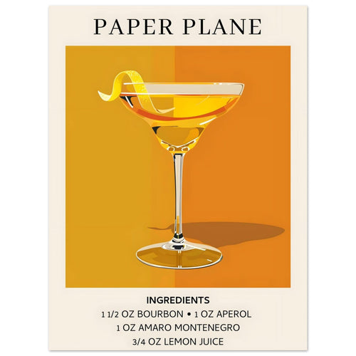Artfulprints  Paper Plane cocktail - Ingredients   poster 30x40 cm
