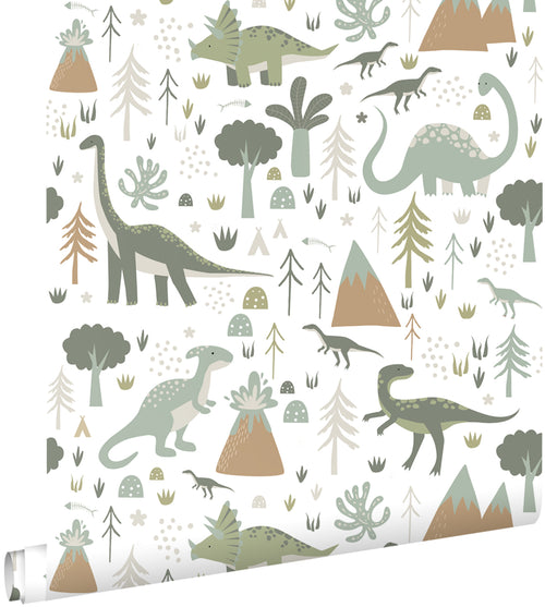 ESTAhome behang dinosaurussen vintage blauw en groen - 53 cm x 10.05 m - 131357