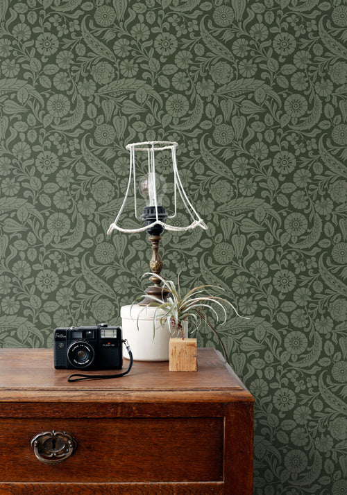 ESTAhome behang bloemmotief donkergroen - 53 cm x 10.05 m - 139787 - vtwonen shop