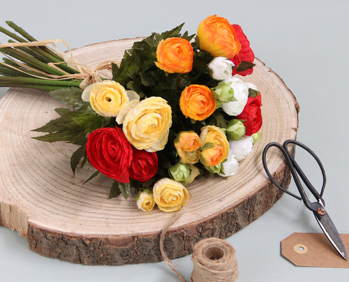 Mica Decorations Ranonkels Kunstbloemen Boeket - H35 x Ø26 cm - Oranje