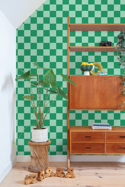 ESTAhome behang geblokt motief mintgroen en groen - 53 cm x 10.05 m - 130916