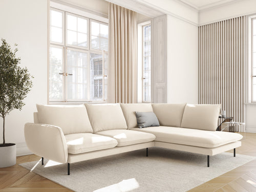 Cosmopolitan Design rechter hoekbank Vienna 6-zits, flueel, lichtbeige - 185x275x95cm
