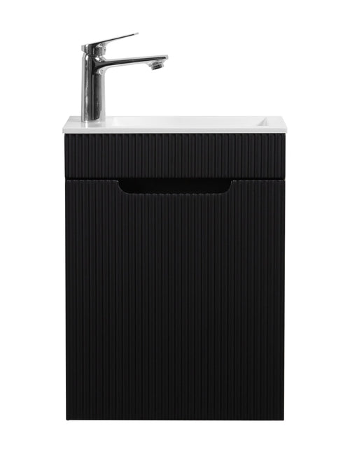 Badplaats Toiletmeubel Thermis 40 x 22 cm – Mat Zwart – Fonteinmeubel met Witte Wastafel