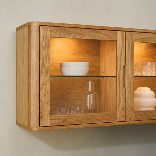 Furnhouse 3-deurs wandkast Nyborg - Natuurlijk eikenhout - MDF, Eikenfineer, Glas - 34x180x60