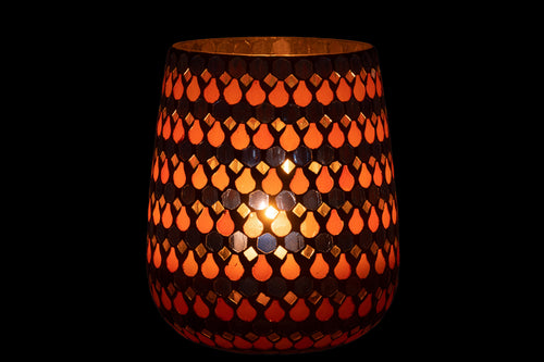 J-Line windlicht Mozaiek Druppel - glas - oranje/blauw - large