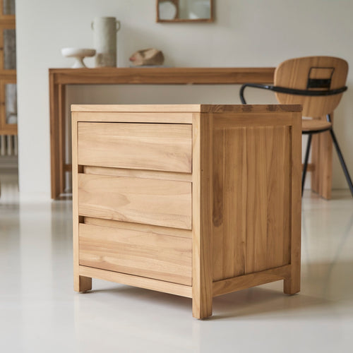 Tikamoon Nachtkast van massief teakhout met 3 lades - Naturel
