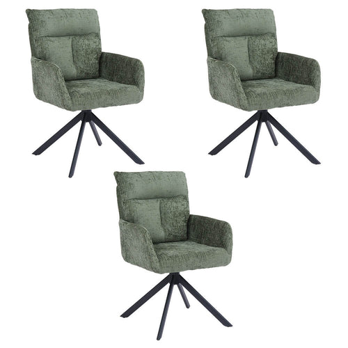 Home Deluxe ALUNA chenille eetkamerstoel met armleuningen - set van 3 Groen - vtwonen shop