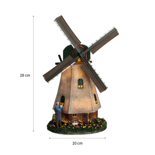 Luville Zaanse Molen Kerstdorpminiatuur - Kerstversiering met Draaiende Wieken en Warm Wit LED-licht - Kerst Decoratie voor je Polderdorp - Werkt op